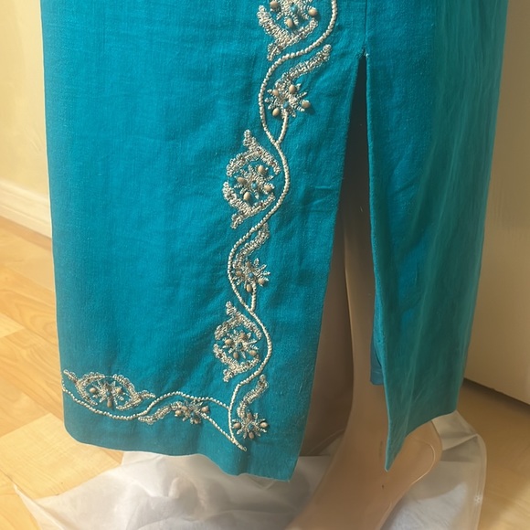 Sag Harbor  Linen Embroidered Teal Green Dress - Picture 4 of 8